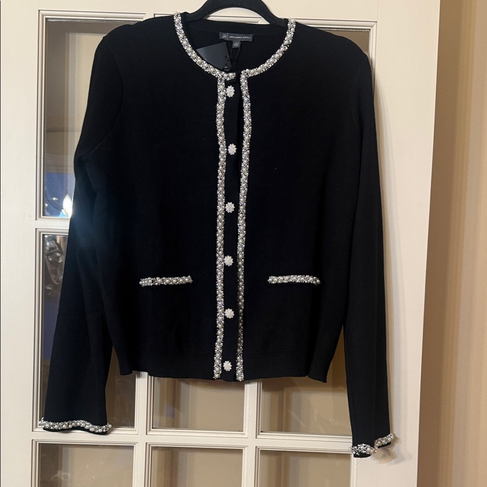 NWT Adrianna Papell Black Cardigan with Silver Embellishments size L
